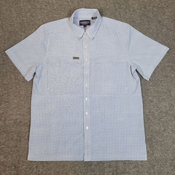 Panhandle Men's Size L Vented Button-Up Fishing Performance Shirt Blue White - Picture 1 of 16